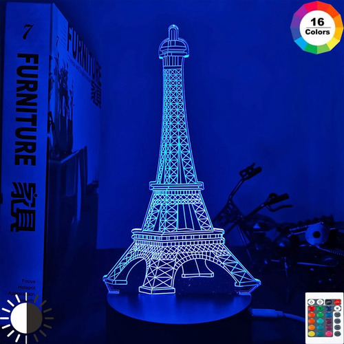 Torre Eiffel De París 3d Ilusión Led Bebé Luz De La Noche De