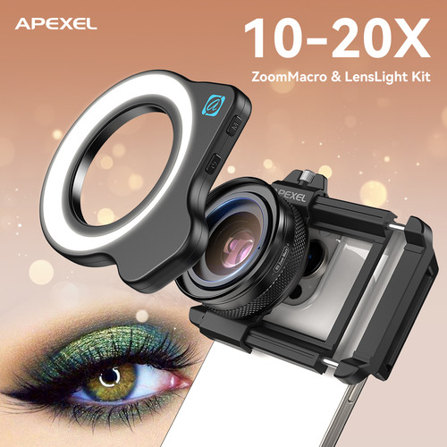Apexel Lente Macro Para Móvil 10-20x Con Luz Led De Relleno