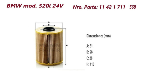 Filtro De Aceite H 926/3x Marca Mann