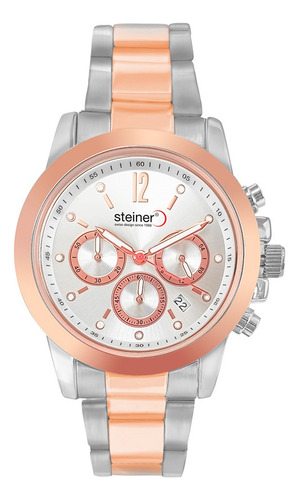 Reloj Análogo Para Dama Con Subesferas Ø 38 Mm Steiner Correa Plateado/oro Rosa Bisel Plateado Fondo Plateado