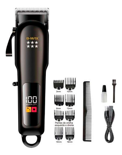 Bm-c028: Máquina Cortar Cabelo Com Lâminas De Aço E 6 Pentes