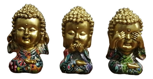 Set De 3 Figuras Decorativas Buda Ciego, Sordo Y Mudo 10cm