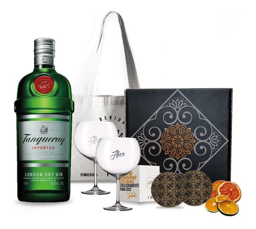 Kit Regalo Gin Tanqueray Box + 2 Copas Transparente Grabadas