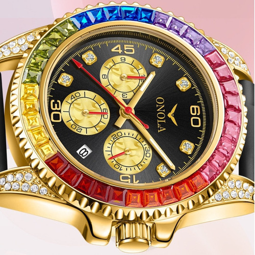 Reloj De Cuarzo Con Calendario De Diamantes De Lujo Onola 68