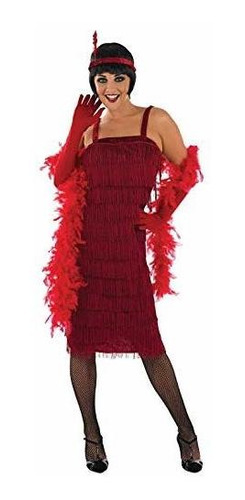 Womens 20s Red Flapper Girl Costume Adults Fringed Decades D