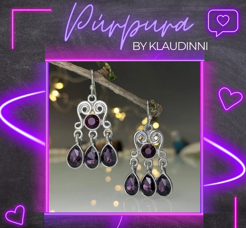 Aretes Rústicos Con Piedras Purpuras O Moradas