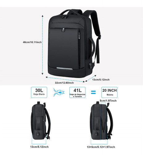 Mochila Laptop Impermeable Extensible 15.6in Con Carga Usb Antirrobo Mochilas Para Computadora Negocios Viaje Escolar Al Aire Libre Mochila