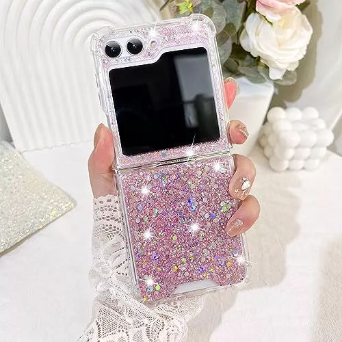 Funda Con Glitter Para Samsung Z Flip 5 Rosa