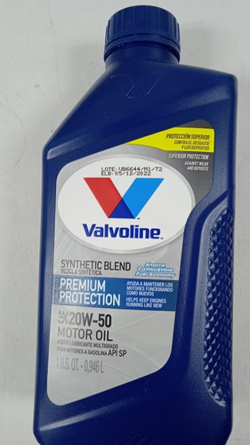 Valvoline Semi Sintético 20w-50 Api Sp Lts. Protección Super