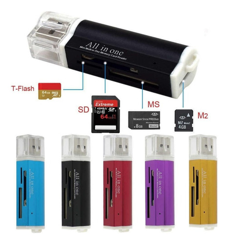 Lector De Meorias Usb 2.0  Sd Tf Misd M2 Ms Mmc Mricommc