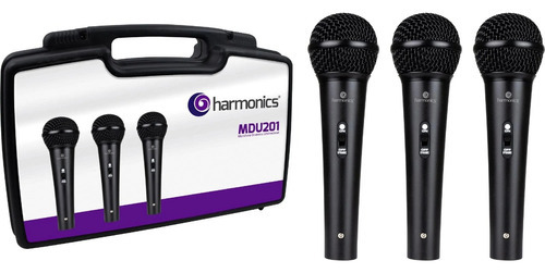 3x Microfone Profissional Harmonics + Maleta E 3 Cachimbos Cor Preto