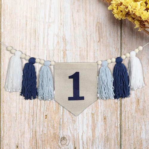 1er Cumpleaños Silla Banner Cumpleaños Tassel Garland Azul