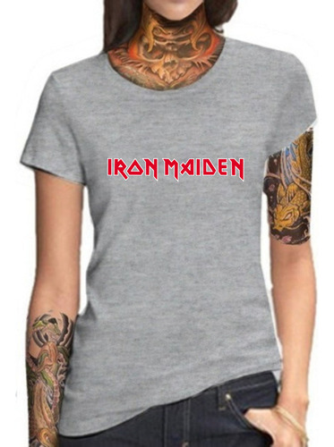 Remera Mujer Gris Sublimada Personalizada Iron Maiden