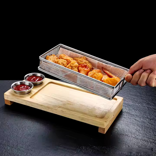 6 Cesta Para Servir Porções Aço Inox Retangular 25x13x4,3 Cm