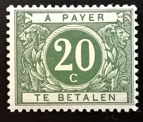 Bélgica, Sello Taxe Yv 14 20c Verde Oliva 1916 Nuevo L12888