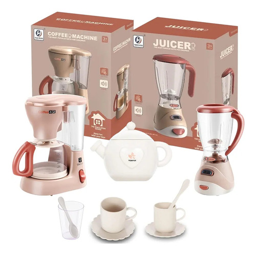 Juguete Set Cocina Realista Licuadora Cafetera Taza Vintage Color Marrón