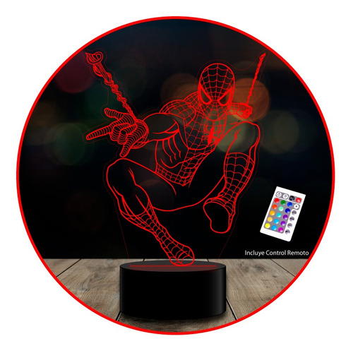 Lámpara 3d Acrílicas 7 Colores Spiderman Marvel C/remoto