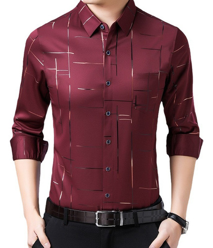 Camisas De Cuadros Hombre Moda Vestir Manga Larga Slim Fit