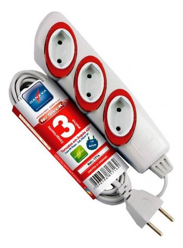 Extensão Eletrica Shock Pp 2x0,75mm 3 Metros 3 Tomadas