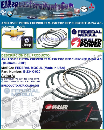 Anillos Piston Chevrolet M-250 230 Jeep Cherokee M-242 - 020