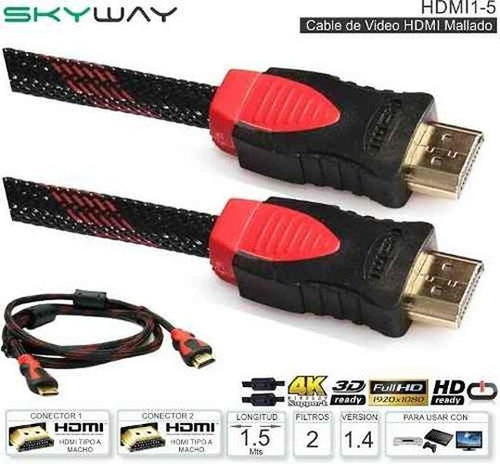 Imagen 3 de 8 de Cable Hdmi 5 Mts 1080p Mallado V1.4 Filtros Puntas Doradas