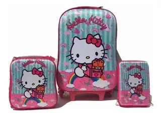 Kit Mochila Maleta Con Ruedas Escolar Escaladora Hello Kitty