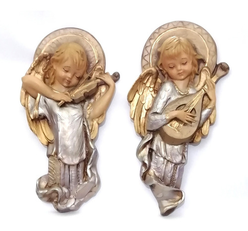 2 Hermosos Angelitos Estilo Barroco Para Colgar Resina 30cms