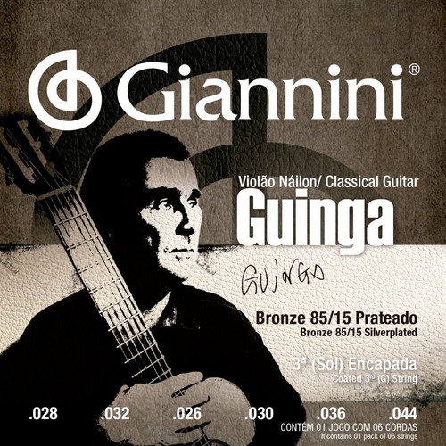 Imagem 1 de 4 de Encordoamento Corda Giannini Guinga Nylon Clássico Bronze 85
