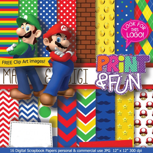 Kit Imprimible Pack Fondos Mario Bross Clipart