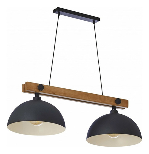 Lampara Colgante Techo En Madera Y Hierro Negro 2 Luces