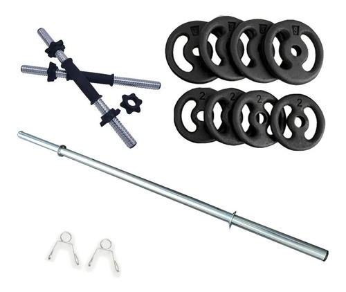 Kit 20kg Anilhas + 2 Barras 40cm Com Rosca + 1 Barra 120cm