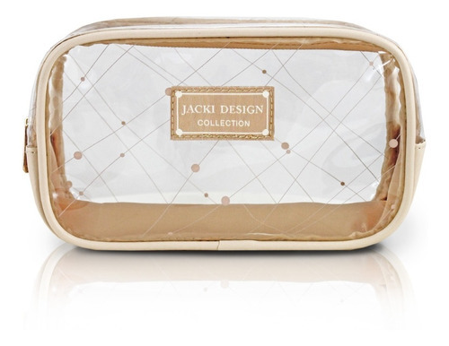 Necessaire Bolsinha Transparente Feminina Quadrada Jacki Cor Nude