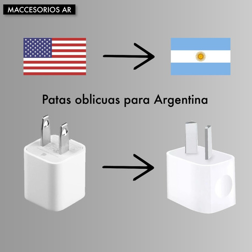 Imagen 5 de 10 de Cargador Usb Patas Oblicuas Argentina Compatible iPhone iPod