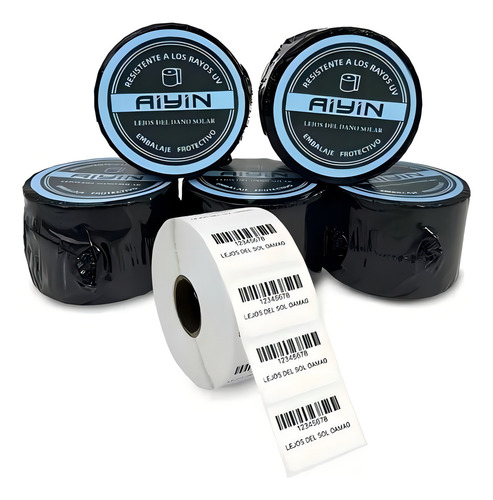 5 rollos etiqueta térmica 38x25 mm full 1300 pzs cada uno color blanco protección uv Aiyin