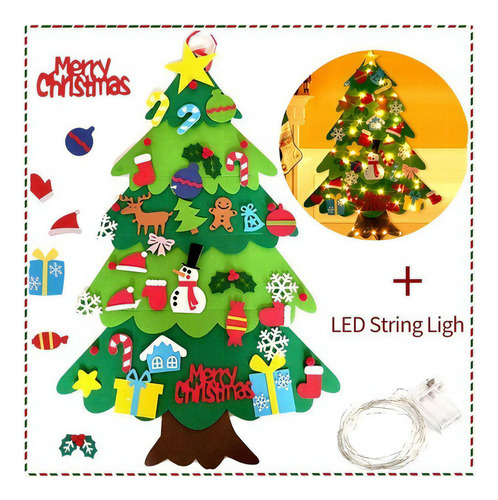 Árbol De Navidad De Fieltro Para Niños Con 50 Luces Led [u