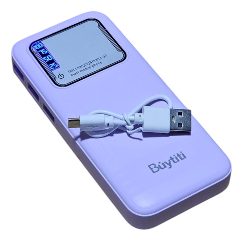 Power Bank 20 000 Mah, 3 Puertos Usb De Carga, Linterna Color Lila