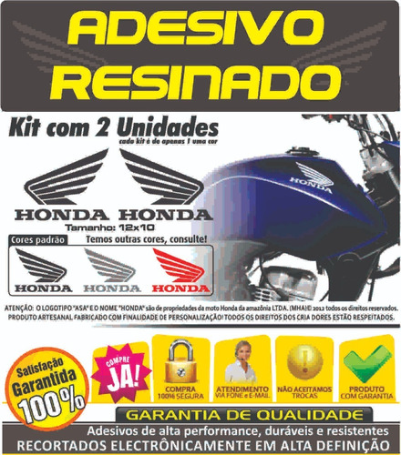 Adesivo Honda ( Asa ) Para Motos E Afins Resinado