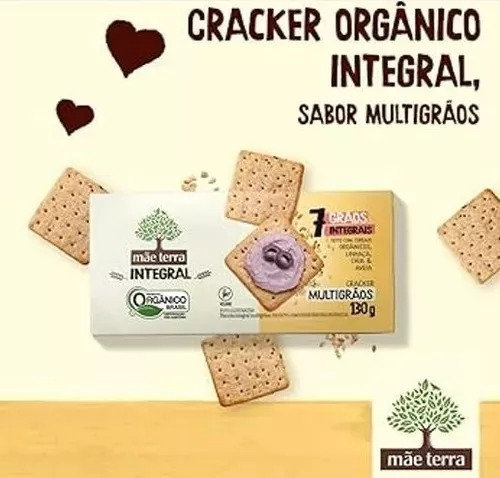 Kit C/6 Biscoito Integral Cracker Multigrãos 130g Mãe Terra