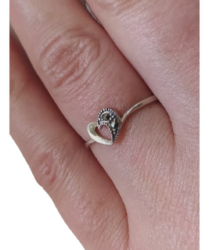 Anillo  Corazón Fino Plata 925 Y Marquesitas