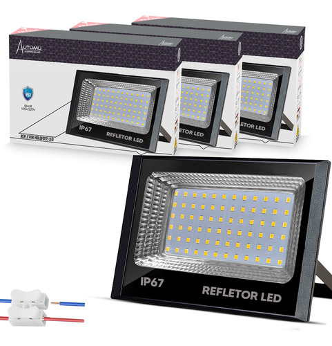 Kit 3 Refletor 100w Branco Quente 3500k 127/220V 72 Led 1º Linha