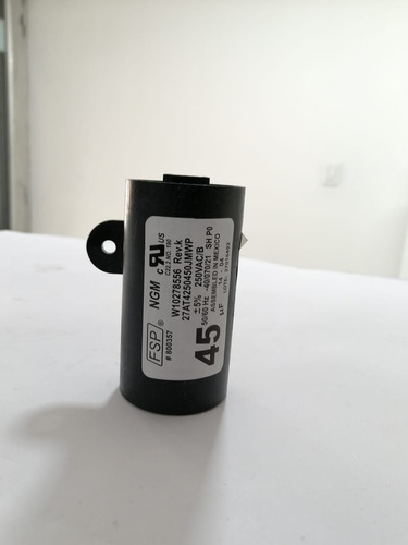 Capacitor De 45 Uf Con Soporte Whirlpool Negro