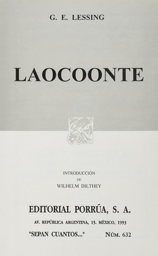 Laocoonte, De Gotthold Ephraim Lessing. Editorial Ed Porrua (mexico) En Español