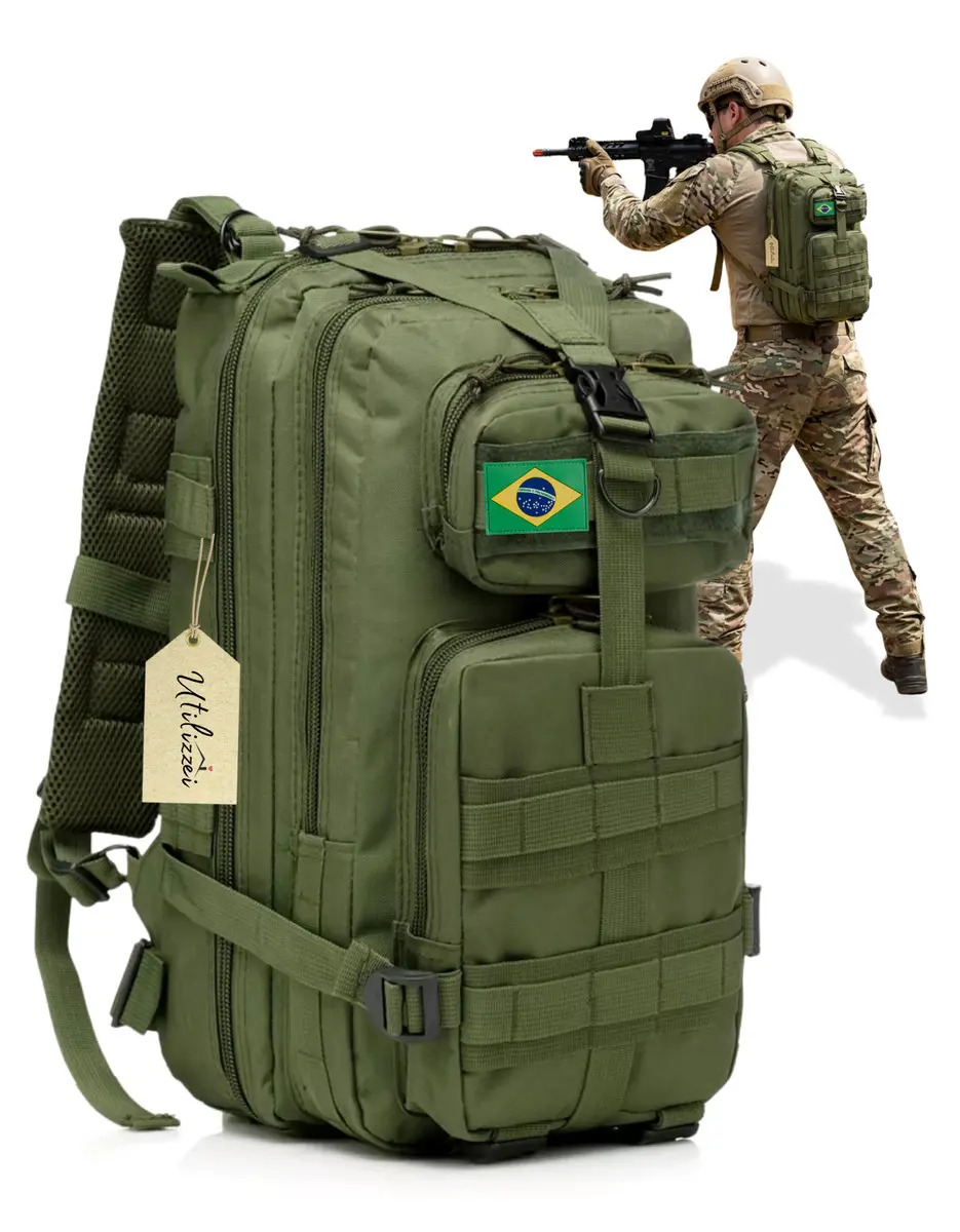 Mochila Tática Militar Bolsa Resistente 30 Litros Super Reforçada Impermeável Bandeira Brasil Brinde Utilizzei