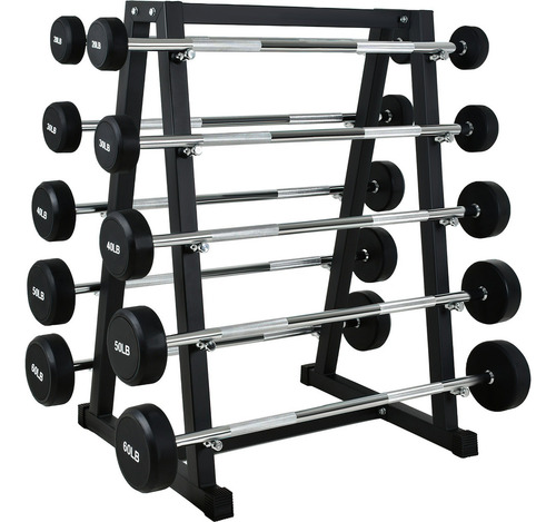 Rack 10 Barras Rectas 20 A 60 Lb Soporte Estante Pesas Color Negro
