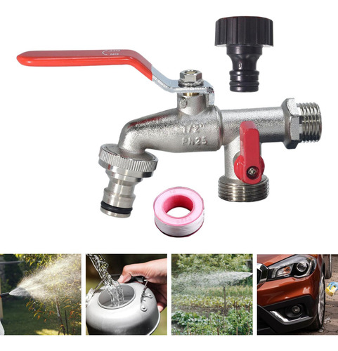 Grifo De Agua Para Jardín Al Aire Libre Con Doble Salida,