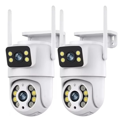 Kit 2 Camera Segurança Ip A31 Prova D'agua Lente Dupla 6mp Cor Branco