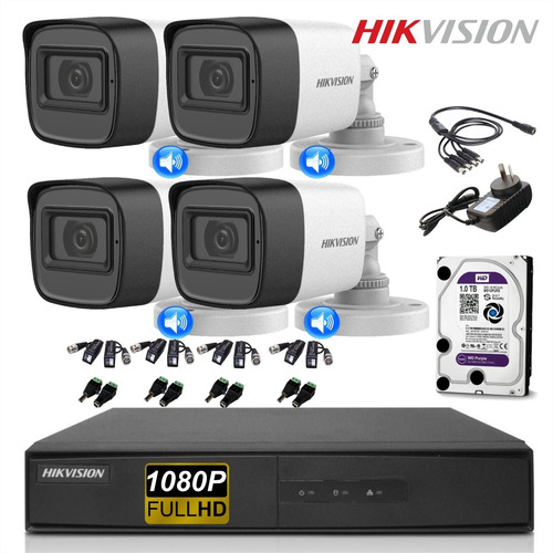 Imagen 3 de 10 de Kit Seguridad Hikvision Dvr 8ch + 4 Camaras 2mp Audio + 1tb