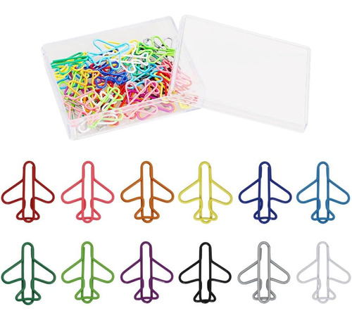 48 Piezas De Clips De Papel Forma De Avión Caja Transp...