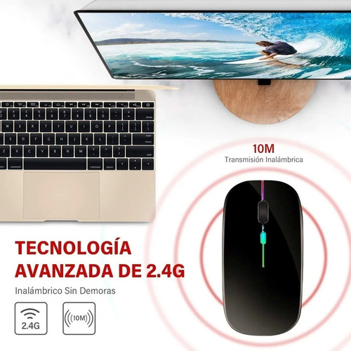 Mouse Led Recargable Ratón Silencio Inalámbrico Rgb Color