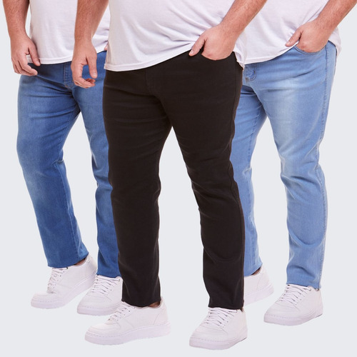 Kit 3 Calça Jeans Masculina Slim Skinny Plus Size